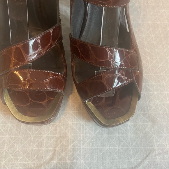 Donald J. Pliner Isoka Brown Ostrich Strappy Heels 8 - Picture 3 of 9
